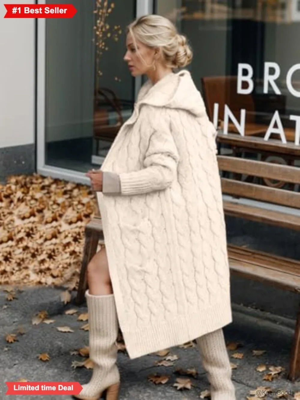 Cable Knit Cardigan Hooded Open Front Oversized Long Sweater Coat